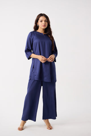 Midnight Blue Satin Co-ord Set