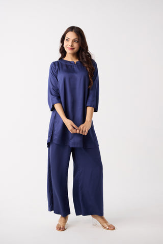 Midnight Blue Satin Co-ord Set